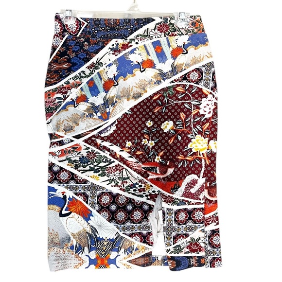 Anthropologie Maeve Vannia Asian Crane Knit Midi Slip Pencil Skirt Womens Small - Picture 3 of 8